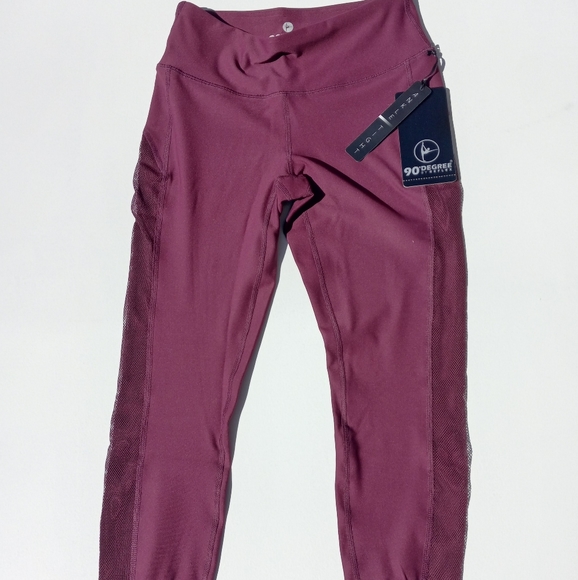 90 Degree by Reflex Ribbed Mesh Contrast Leggings - Picture 2 of 6